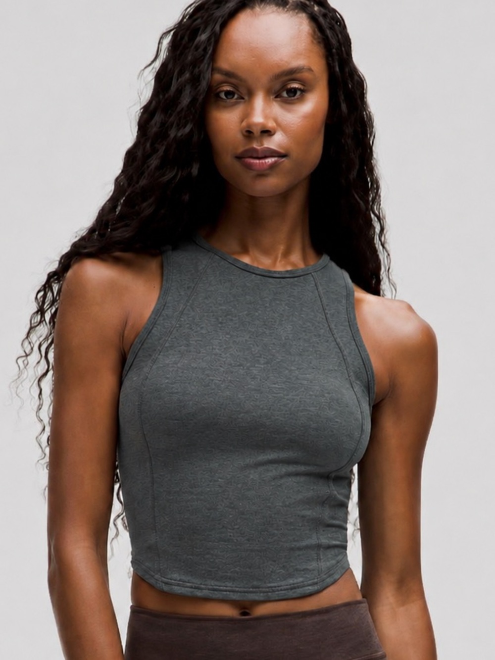 NWOT Lululemon Soft Sueded Crewneck Cropped Tank Top size 4 greenish grey color